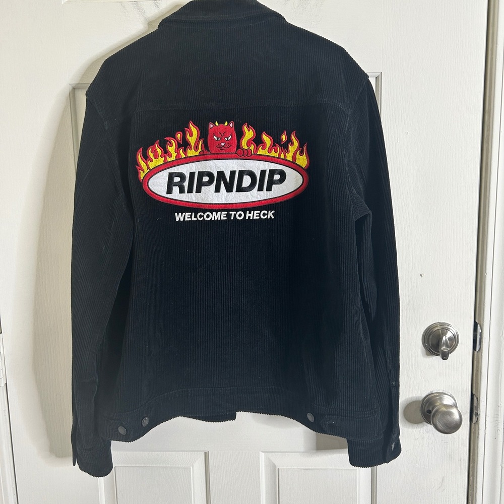 RIPNDIP Welcome to Heck Embroidered Corduroy Jacket Size XL Mens Black Cat